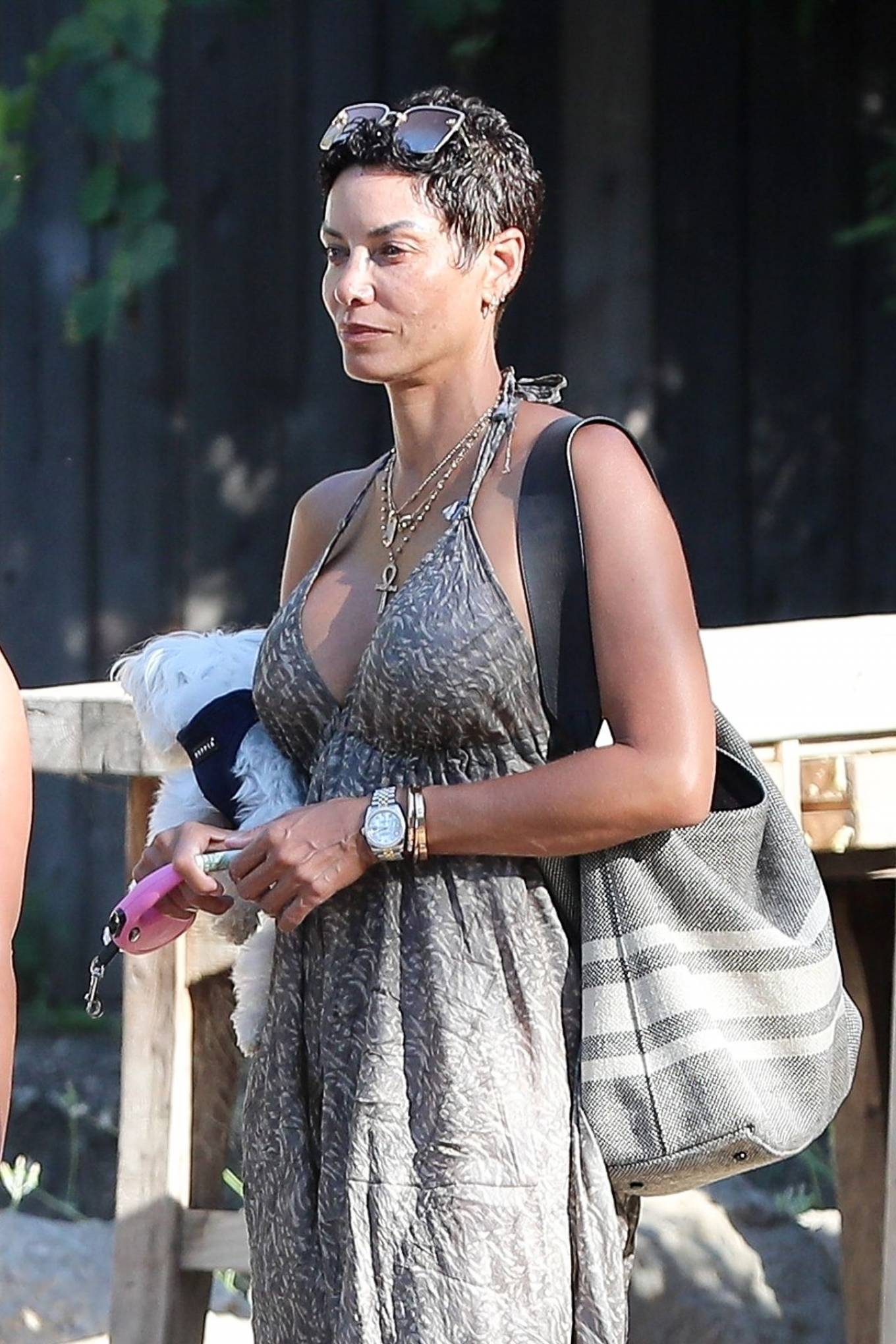 Nicole Murphy in a summery dress as she leaves Malibu Cafe
