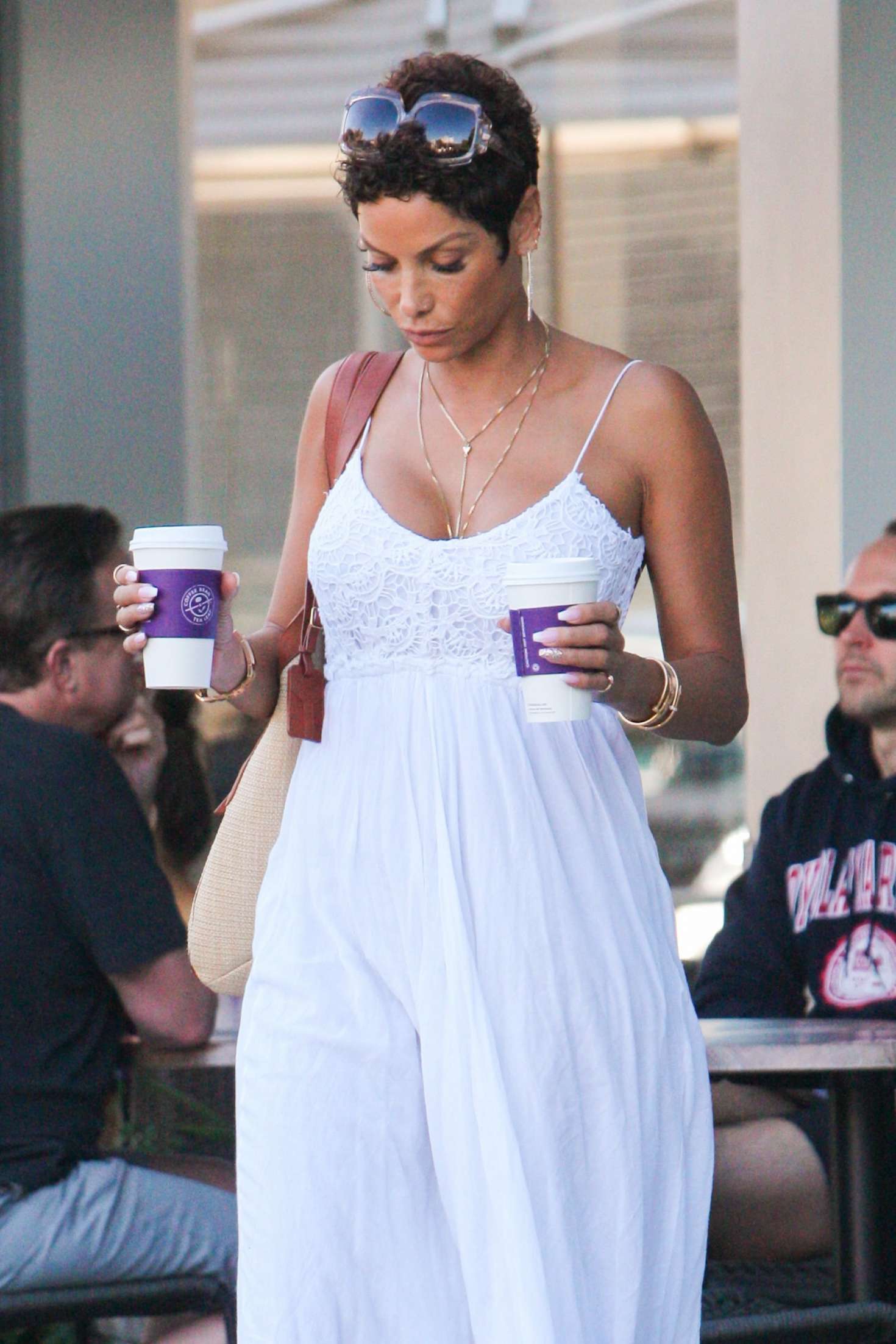 Nicole Murphy in Long White Dress out in West Hollywood