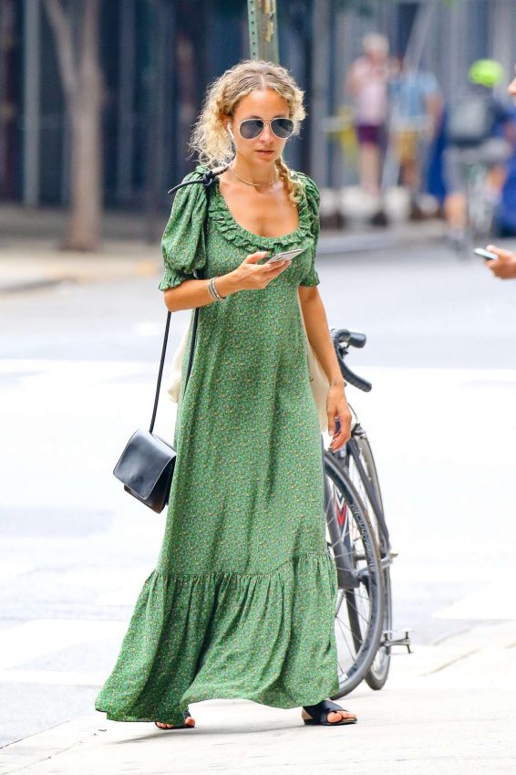 Nicole Richie in Green Long Dress - Out in New York