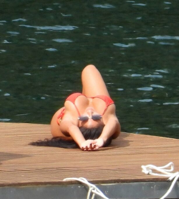 Nicole Scherzinger - in red bikini on vacation in Italy