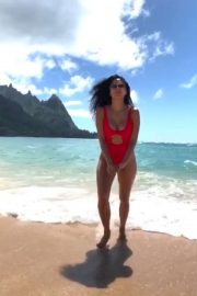 Nicole Scherzinger in Red Swimsuit - Personal Pics