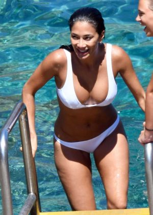 Nicole Scherzinger in White Bikini in Capri