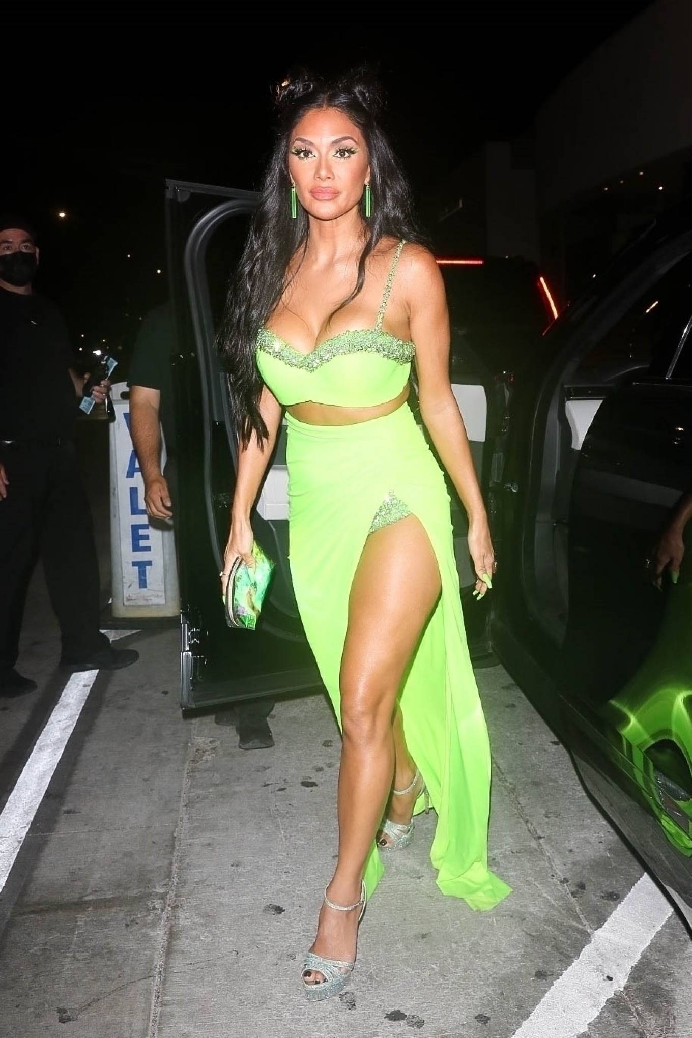 Nicole Scherzinger 2021 : Nicole Scherzinger – Night out in a neon green dress at Catch LA in West Hollywood-12