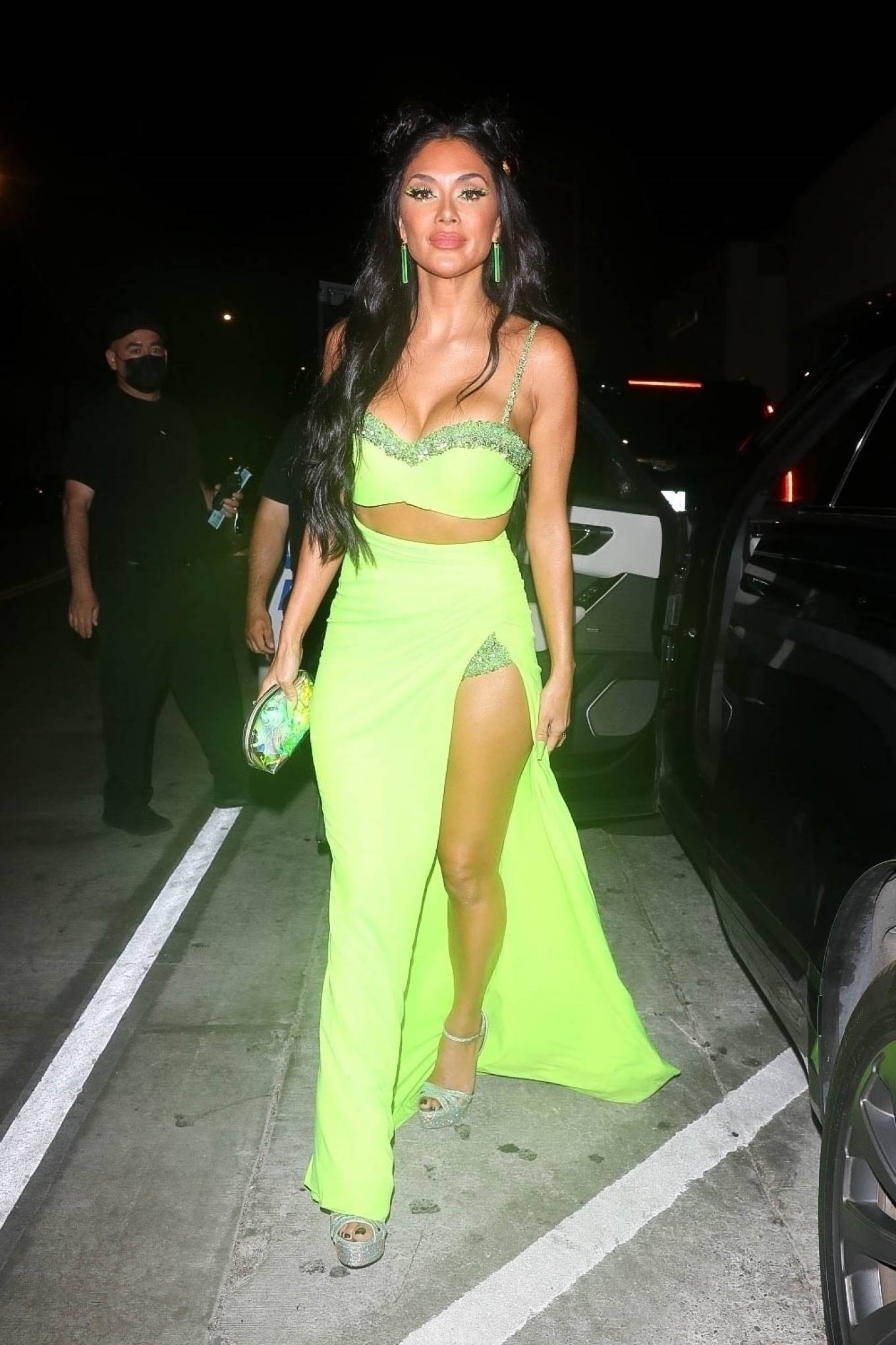 Nicole Scherzinger 2021 : Nicole Scherzinger – Night out in a neon green dress at Catch LA in West Hollywood-15