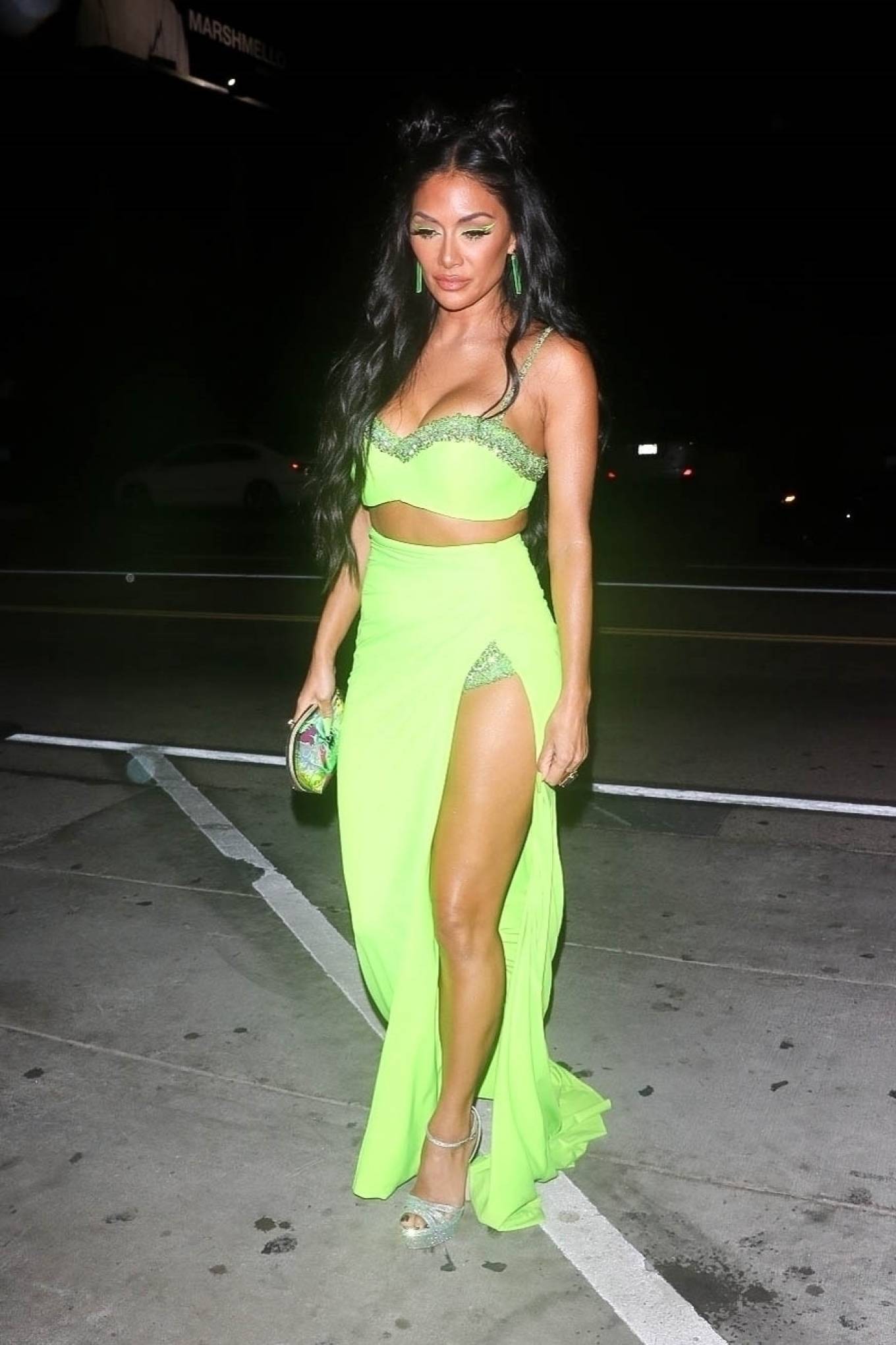 Nicole Scherzinger 2021 : Nicole Scherzinger – Night out in a neon green dress at Catch LA in West Hollywood-24