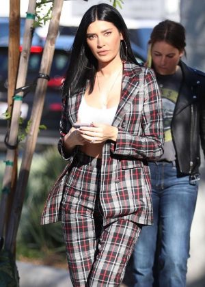 Nicole Williams in Plaid Suit at Zinque Cafe in West Hollywood