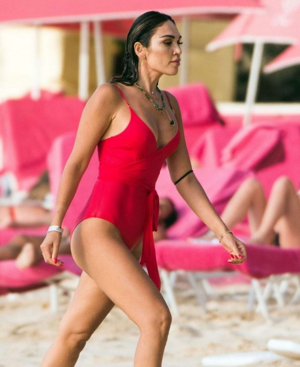 Nigora Bannatyne in Swimsuit on Sandy Lane Beach in Barbados