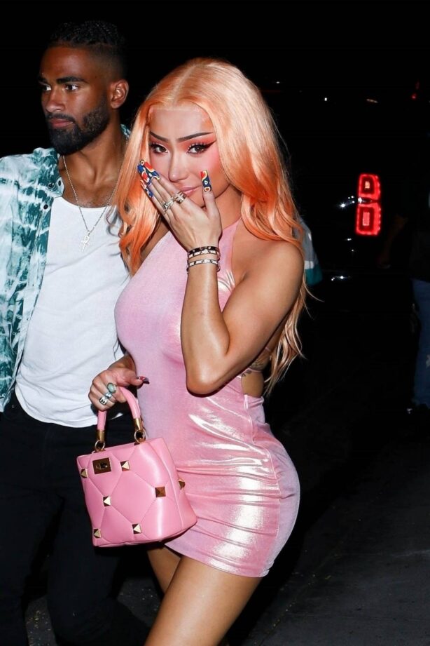 Nikita Dragun - In a pink mini dress after celebrating Bryce Hall's birthday in Los Angeles