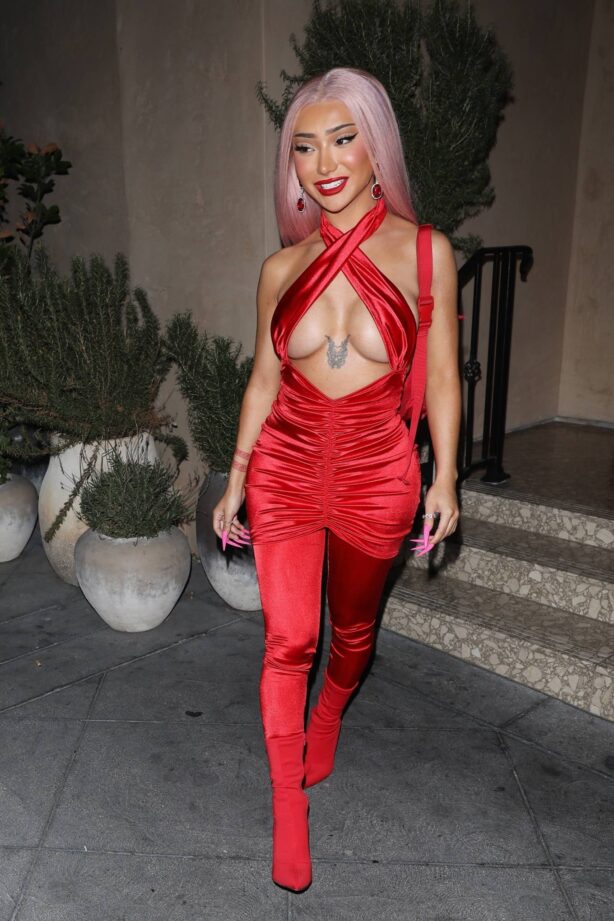 Nikita Dragun - In an all red out for dinner at LAVO in West Hollywood