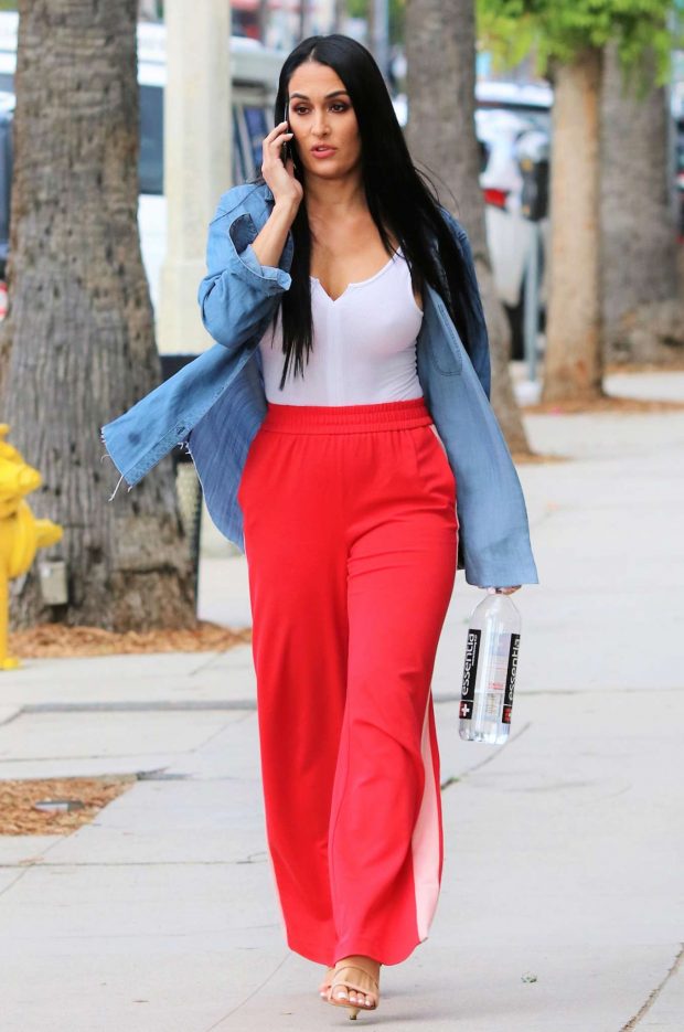 Nikki Bella in Red Pants on Ventura Boulevard in Los Angeles