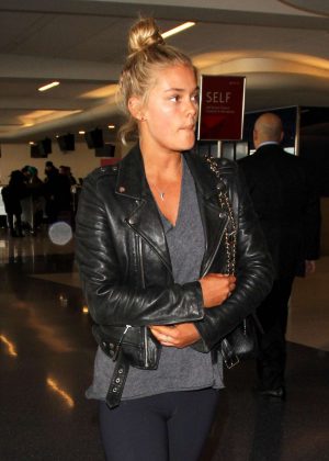 Nina Agdal in Tights at LAX Airport in Los Angeles