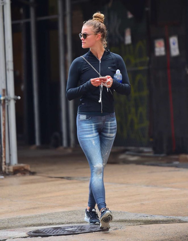 Nina Agdal in Tights Leaving a Soul Cycle in New York