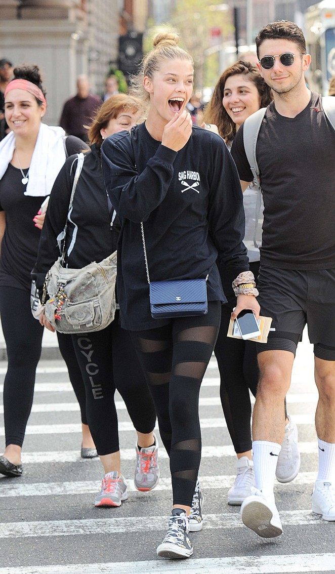 Nina Agdal in Tights Leaving a workout in NYC