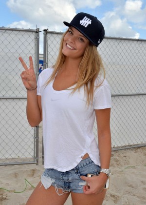 Nina Agdal in Jeans Shorts Out in Miami