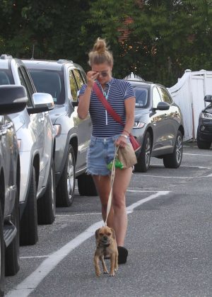 Nina Agdal - With her Dog out in Hamptons