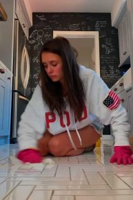 Nina Dobrev Cleaning Her Kitchen - Instagram