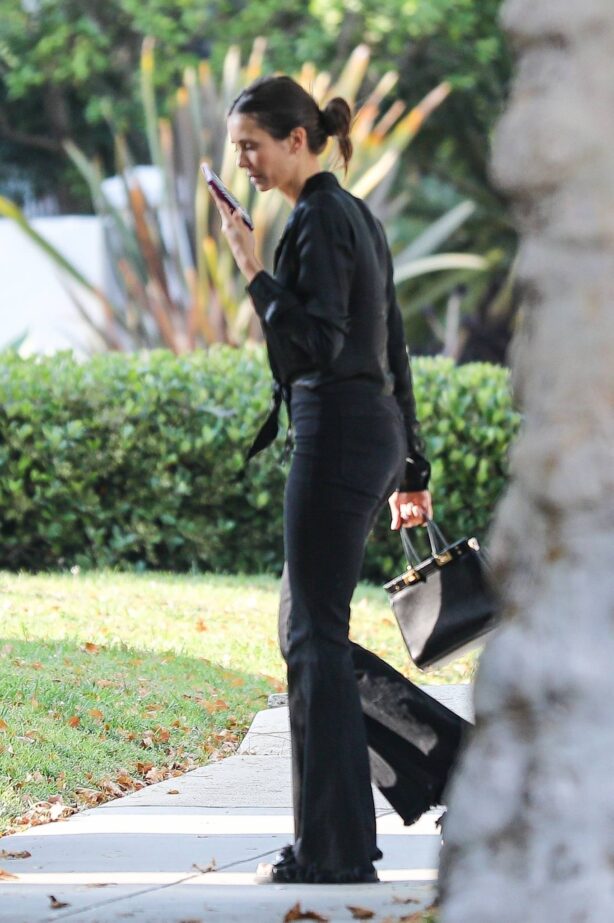 Nina Dobrev - looks stylish arriving at a friend's house in Beverly Hills