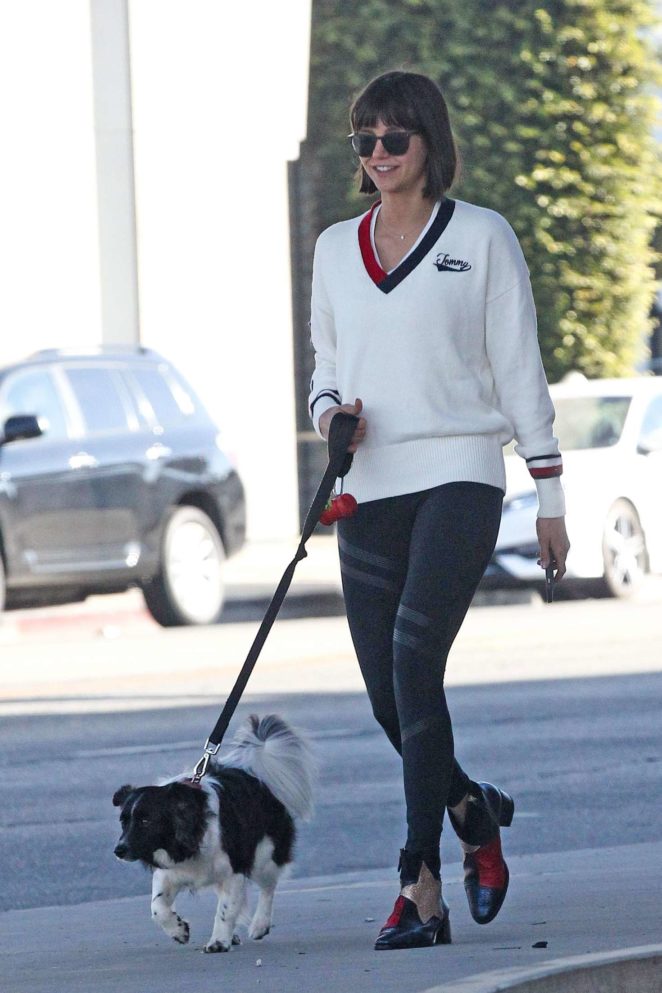 Nina Dobrev - Takes her dog Maverick for a walk in LA