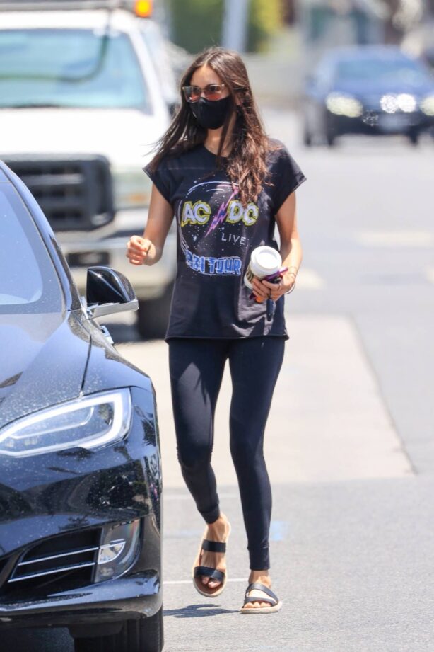 Nina Dobrev - Wears AC DC tee at her local gym in West Hollywood