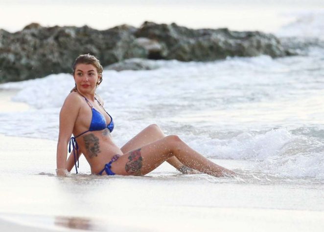 Olivia Buckland in Blue Bikini in Barbados