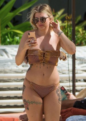 Olivia Buckland in Brown Bikini in Barbados