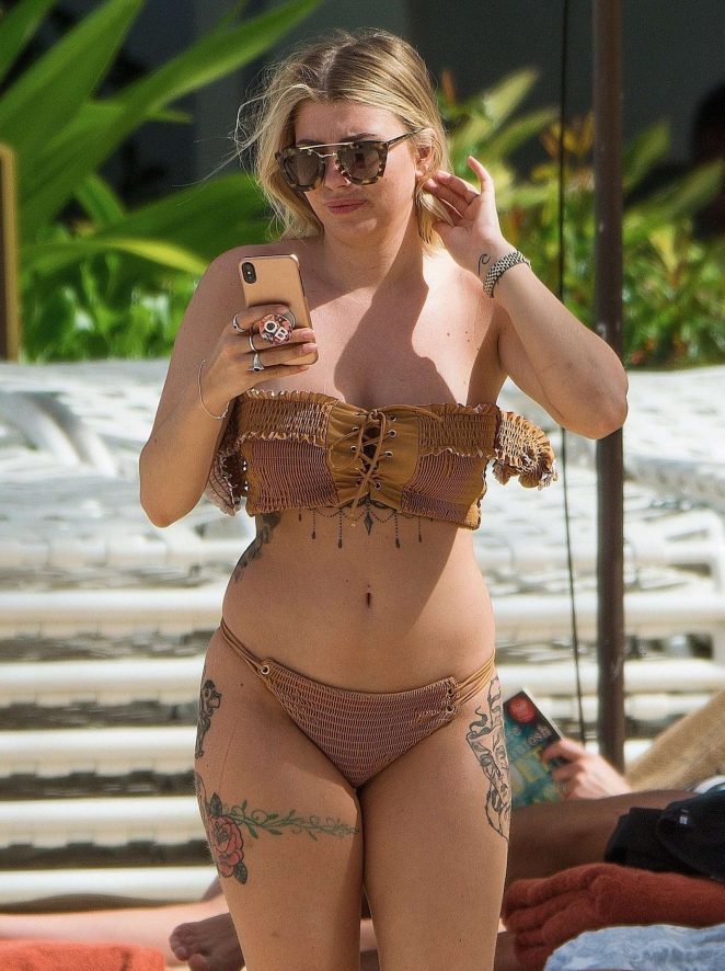 Olivia Buckland in Brown Bikini in Barbados