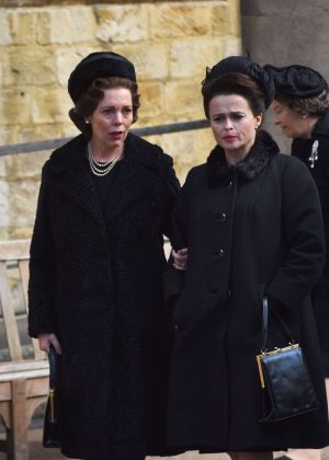 Olivia Colman and Helena Bonham Carter - On the set of 'The Crown' in Wincester