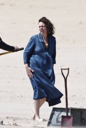 Olivia Colman - Filming on Camber Sands beach