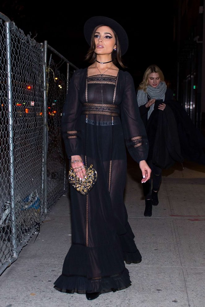 Olivia Culpo in Black Long Dress in New York City