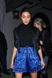 Olivia Culpo in Frilly Black and Blue Dress - Arriving at Craig's in LA