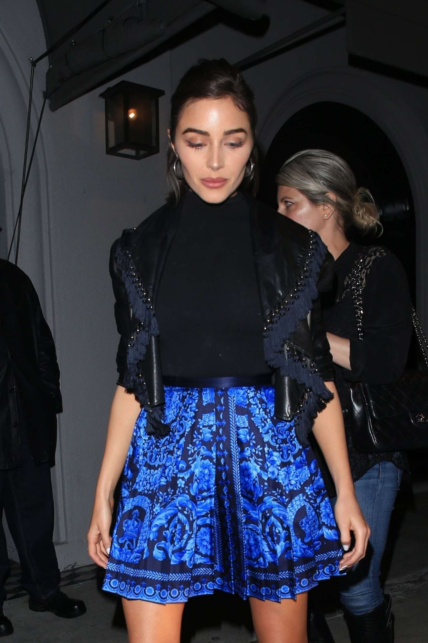 Olivia Culpo in Frilly Black and Blue Dress – Arriving at Craig's in LA ...
