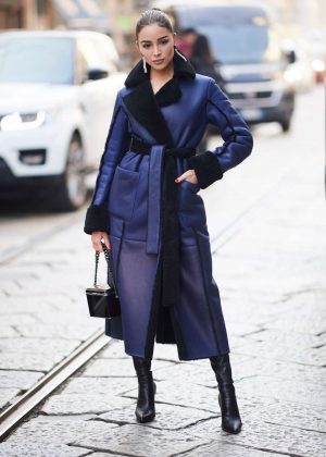 Olivia Culpo in Long Coat - Out in Milan