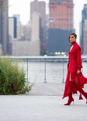 Olivia Culpo in Red Outfit in NYC -05 | GotCeleb