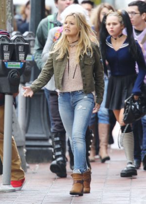 Olivia Holt - On the Set of 'Status Update' in Vancouver