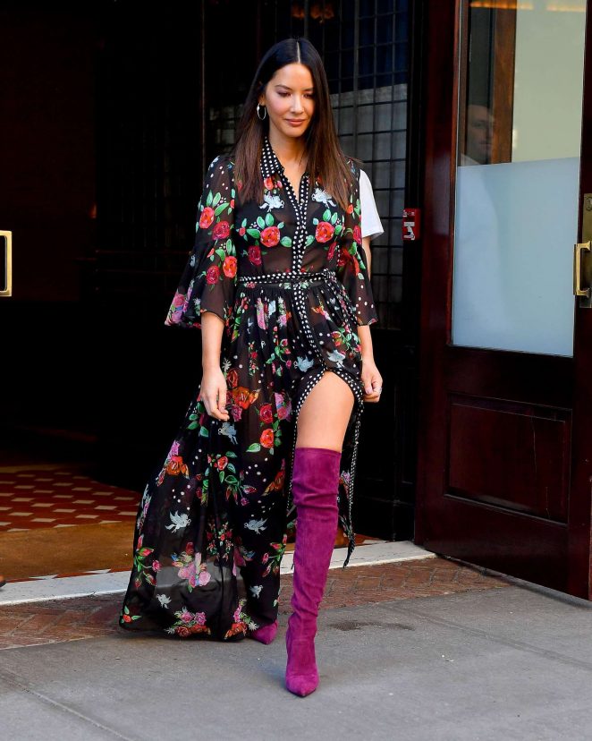 Olivia Munn in Floral Dress out in New York City