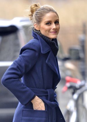 Olivia Palermo in Blue wool coat out in New York City