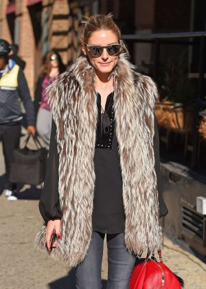 Olivia Palermo in Fur Coat at Tribeca in New York City