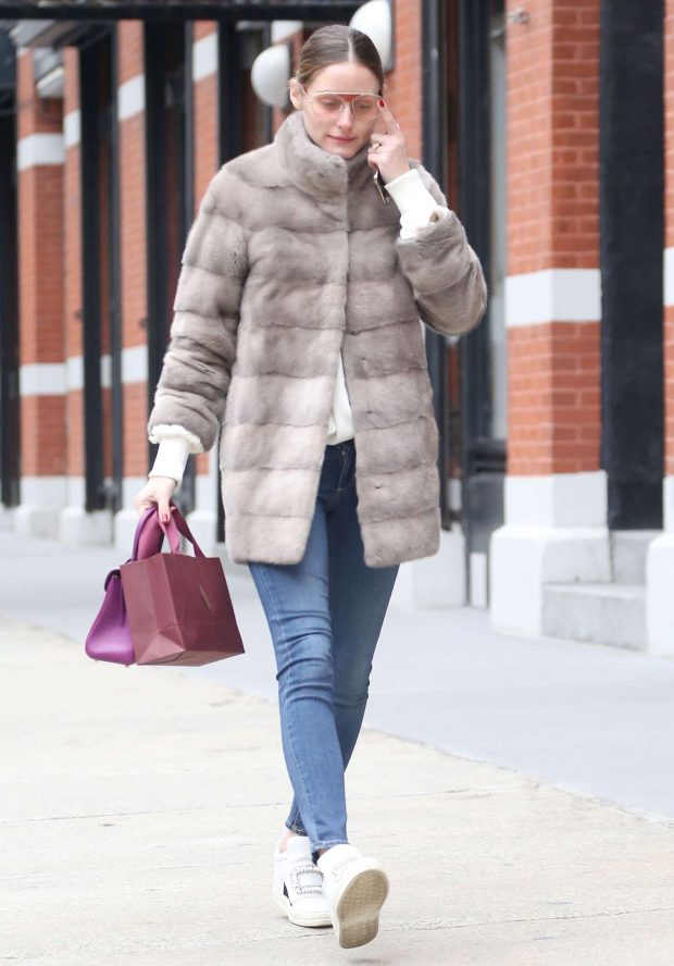 Olivia Palermo in Fur Coat - Out in New York City