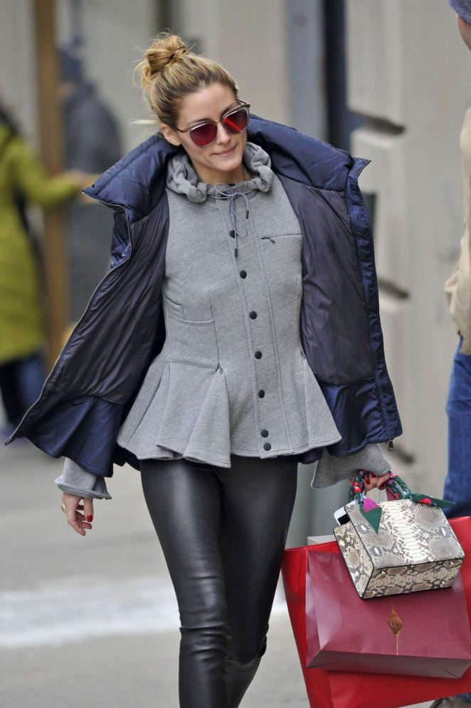 Olivia Palermo in Leathe Pants Out in New York