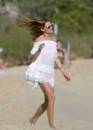 Olivia Palermo on the beach in St Barts