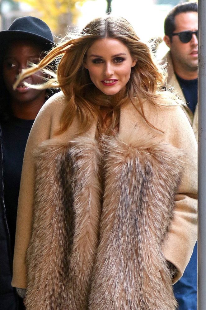 Olivia Palermo Wearing a Fur Coat Out in New York
