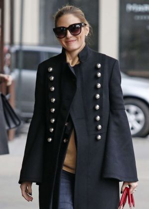 Olivia Palermo wears a military inspired coat out in NY