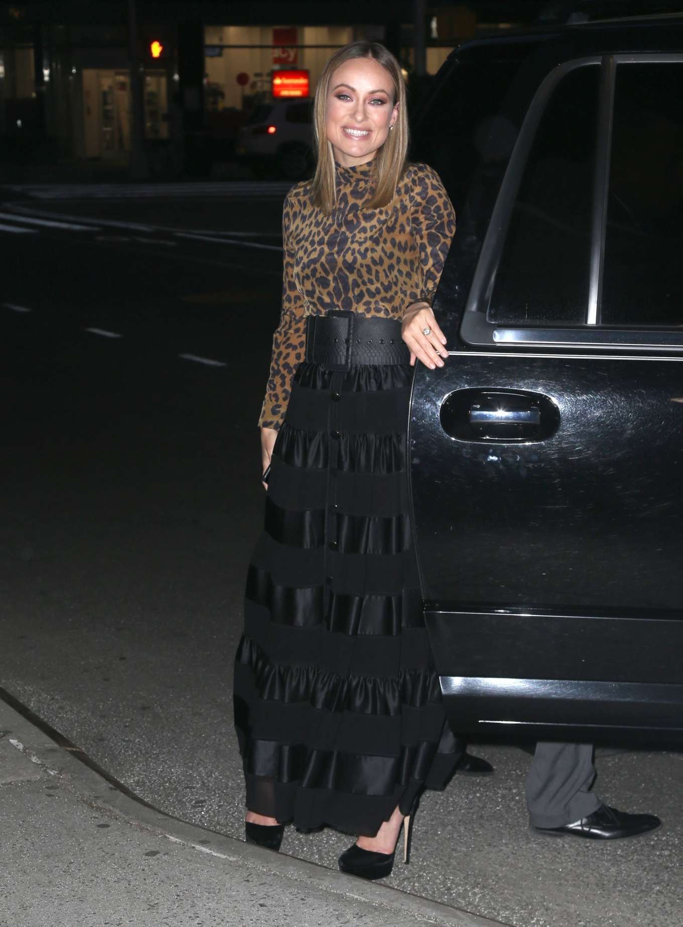 Olivia Wilde in Animal Print Top â€“ Night out in NYC