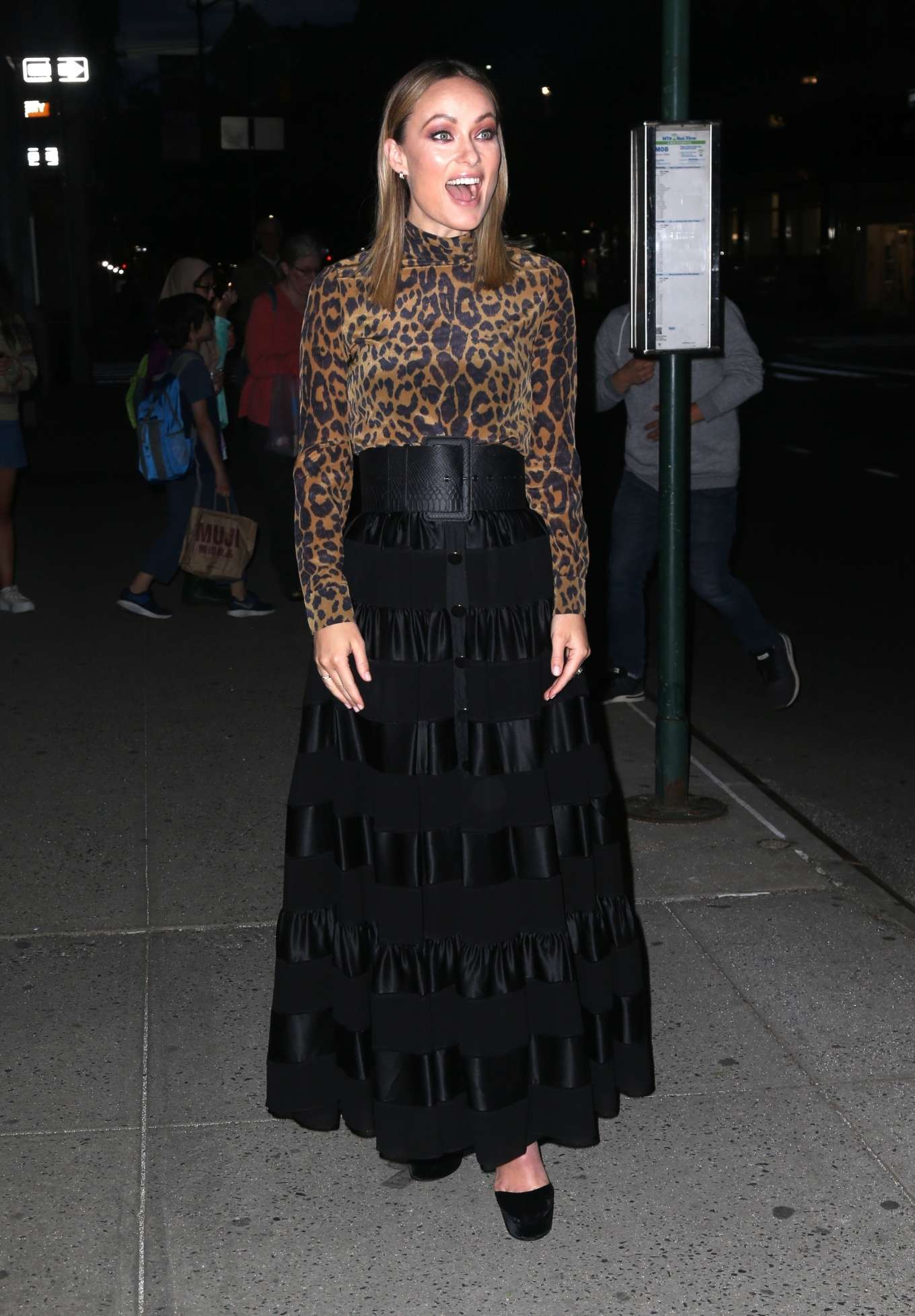 Olivia Wilde in Animal Print Top â€“ Night out in NYC