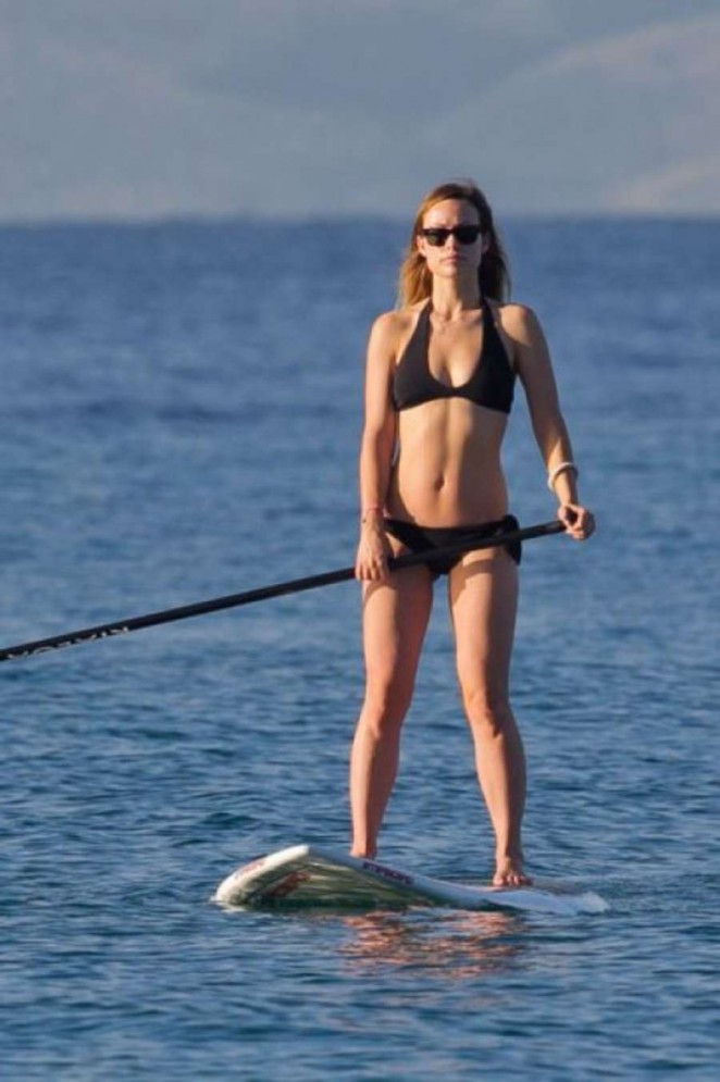 Olivia Wilde in Black Bikini Paddleboarding in Maui