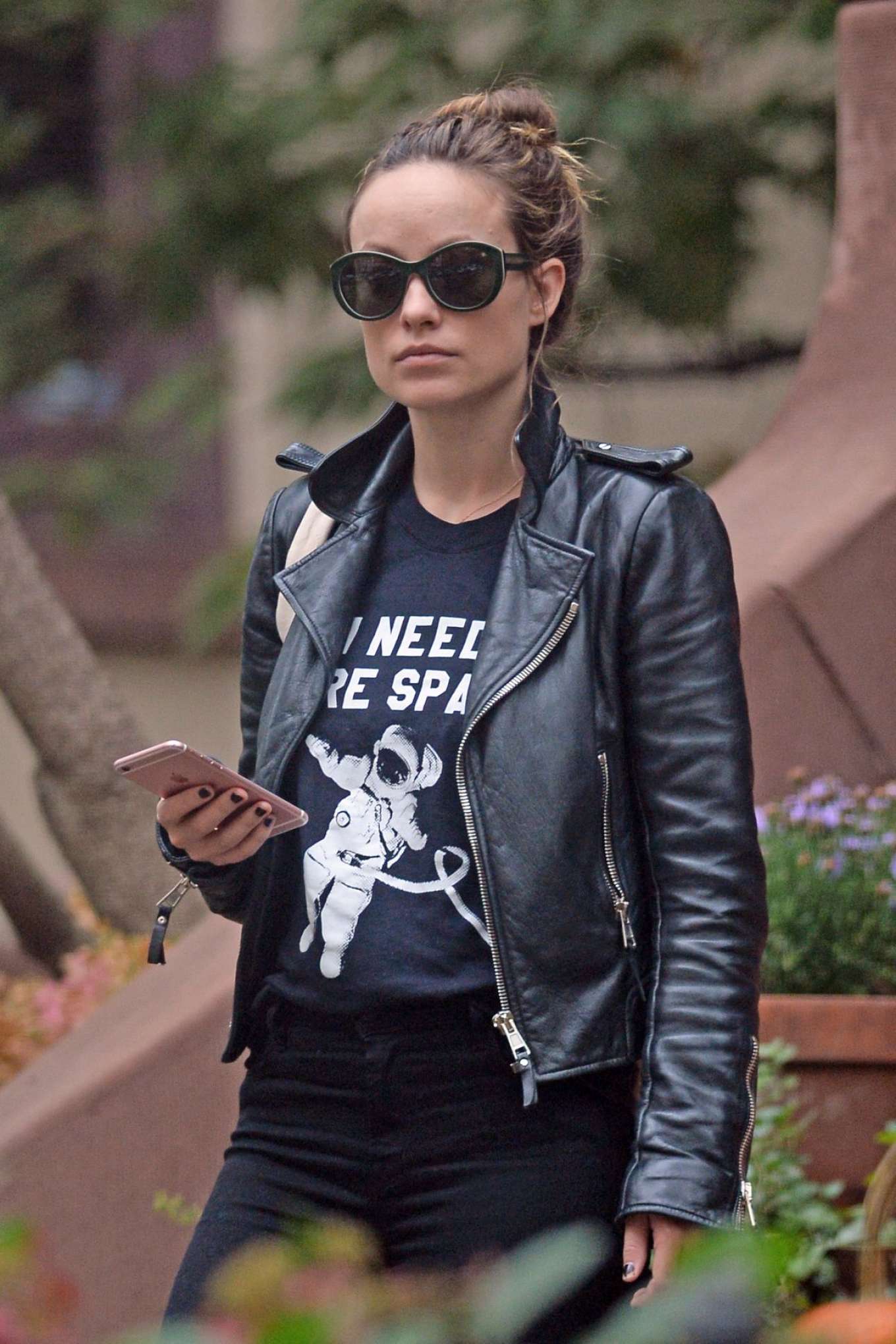 Olivia Wilde in Leather Jacket Out in Brooklyn