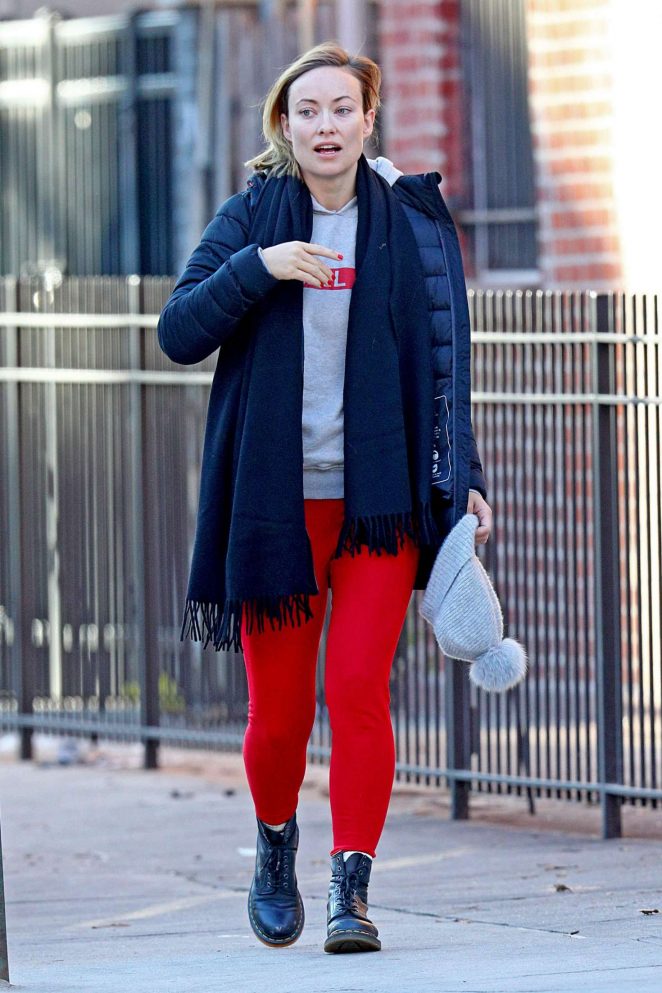 Olivia Wilde in Red Tights out in NYC