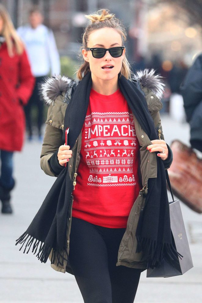 Olivia Wilde - Wearing a Red Christmas Sweater Shopping in Soho