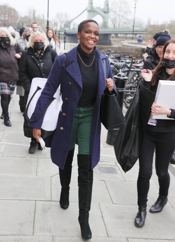 Otlile 'Oti' Mabuse - In suede knee skimming boots exits ITV in London