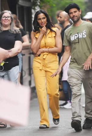 Padma Lakshmi - In a yellow jumpsuit seen at Fanelli Café in New York
